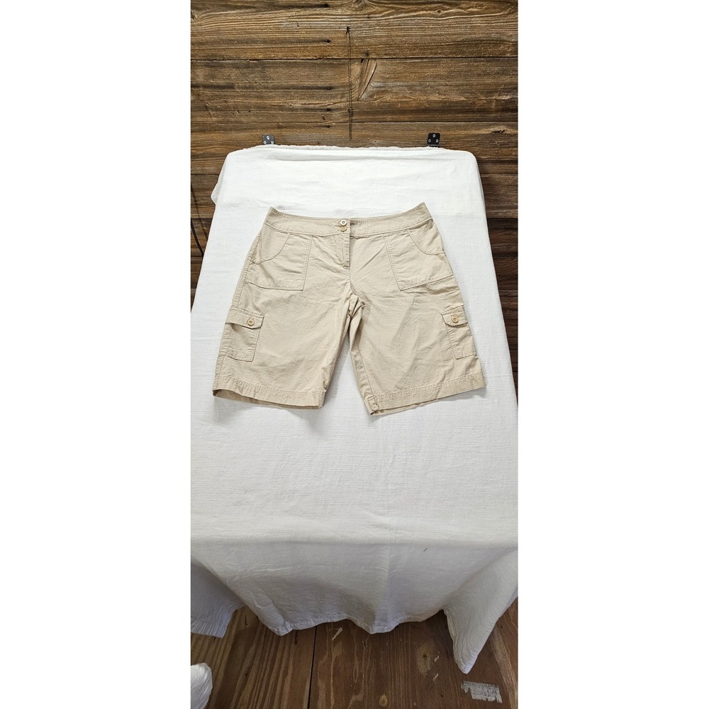 IZOD Womens Tan Khaki Cargo Shorts Slub Texture Multi Pocket Size 14